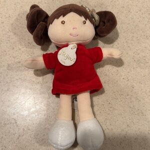 JoliJou Paris 7” Plush Doll with Red Dress and Brown Hair